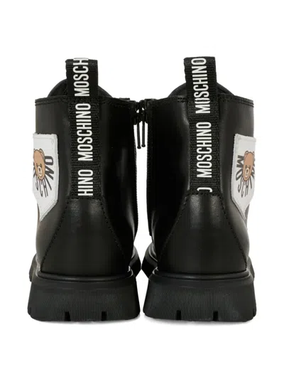 Moschino Teddy-patch Lace-up Boots In Black