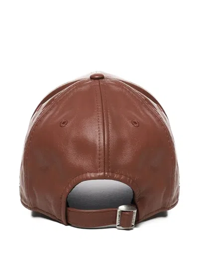New Era Logo-embroidered Leather Baseball Cap In Brown