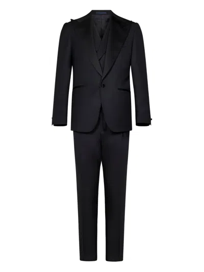 Franzese Collection Satin-detail Single-breasted Suit (set Of Three) In Black