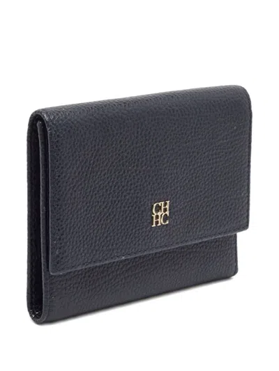 Pre-owned Carolina Herrera Vintage  Tri-fold Leather Wallet In Blue