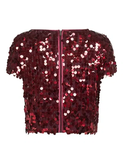 Blanca Vita Burgundy Sequins Tuvin Cropped Top In Red