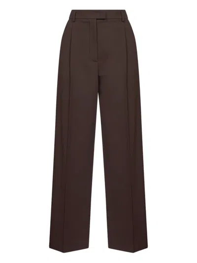 Blanca Vita Brown Stretch Canvas Pulsa One-pleat Trousers In Brown