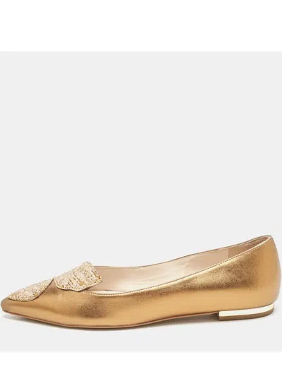 Pre-owned Sophia Webster  Butterfly-crystal Ballet Flats In Gold
