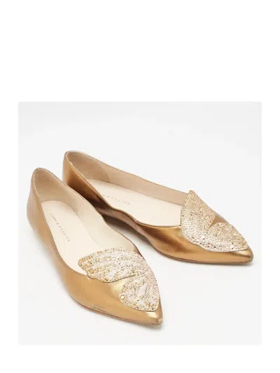 Pre-owned Sophia Webster  Butterfly-crystal Ballet Flats In Gold