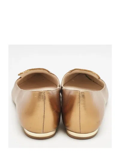 Pre-owned Sophia Webster  Butterfly-crystal Ballet Flats In Gold