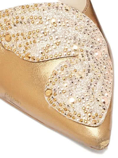 Pre-owned Sophia Webster  Butterfly-crystal Ballet Flats In Gold
