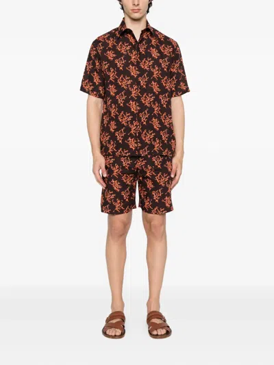 Fendi Coral-print Linen Shirt In Brown