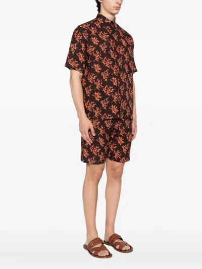 Fendi Coral-print Linen Shirt In Brown