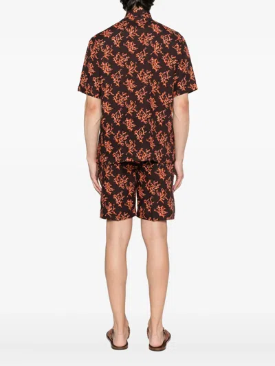 Fendi Coral-print Linen Shirt In Brown