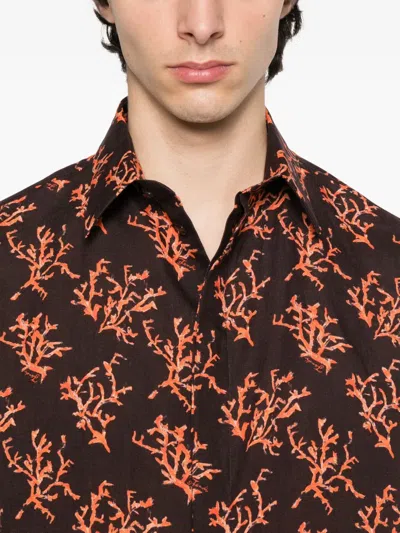 Fendi Coral-print Linen Shirt In Brown