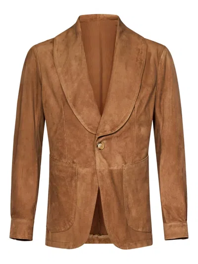 Franzese Collection Shawl-collar Patch-pocket Leather Jacket In Brown