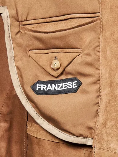 Franzese Collection Shawl-collar Patch-pocket Leather Jacket In Brown