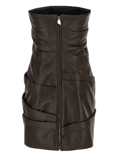 Attico Draped-details Mini Dress In Brown