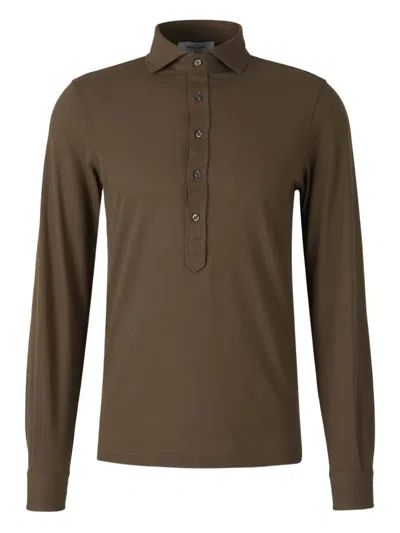 Gran Sasso Long-sleeve Cotton Polo Shirt In Brown