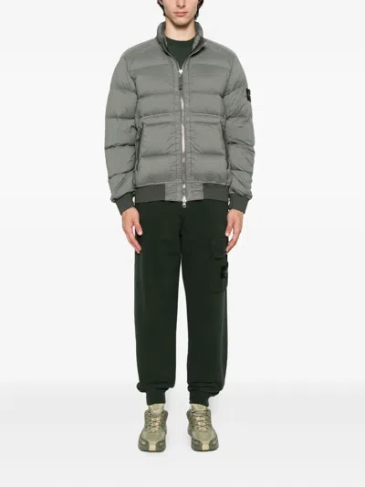 Stone Island Quilted Zip-front Jacket In Green