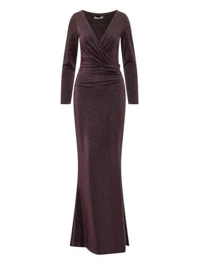 Chiara Boni La Petite Robe Glitter Wrap-detail Maxi Dress In Brown