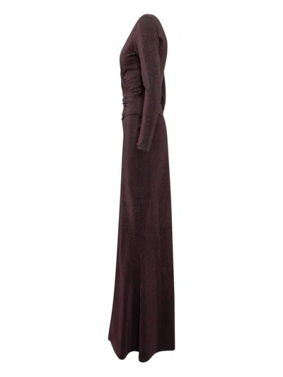 Chiara Boni La Petite Robe Glitter Wrap-detail Maxi Dress In Brown