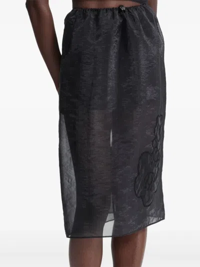 Cecilie Bahnsen Bambi Floral-embroidered Midi Skirt In Black
