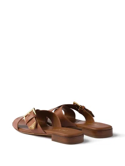 Prada Leather Crisscross Slides With Buckle