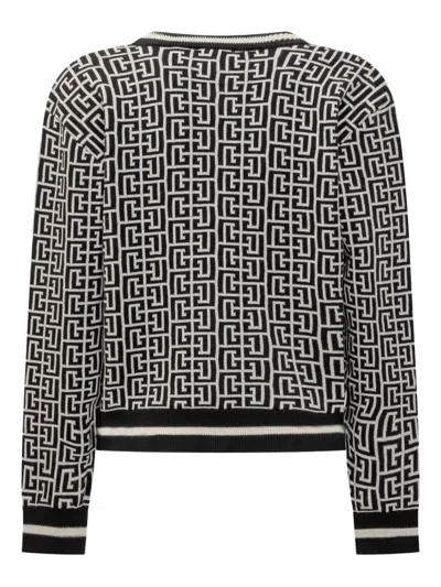 Balmain Monogram Knit Cardigan In Black
