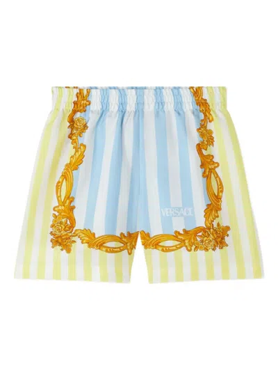 Versace Baroque-print Striped Shorts In Multi