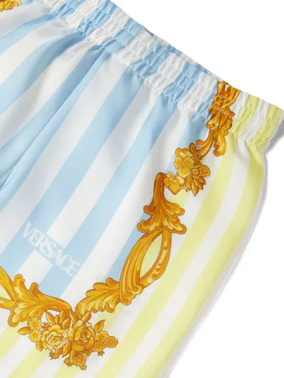 Versace Baroque-print Striped Shorts In Multi