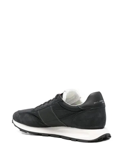 Philippe Model Low Top Sneakers With Rubber Sole And Suede Accents In Black
