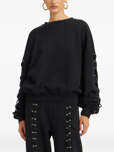 Rotate Birger Christensen Crew Neck Lace-up Detail Sweatshirt In Black