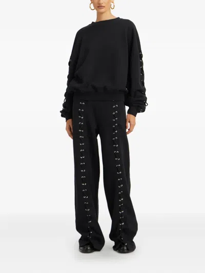 Rotate Birger Christensen Crew Neck Lace-up Detail Sweatshirt In Black