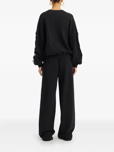 Rotate Birger Christensen Crew Neck Lace-up Detail Sweatshirt In Black