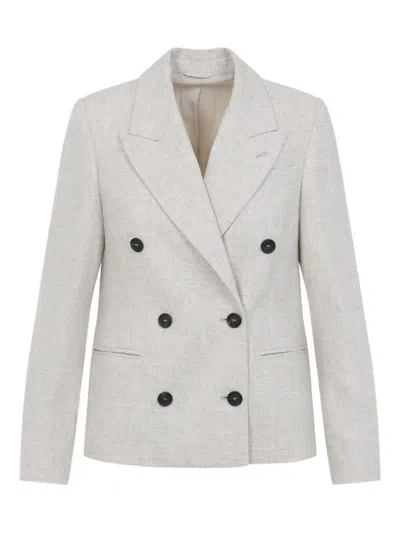 Brunello Cucinelli Double Breasted Wool And Cashmere Jacket In White