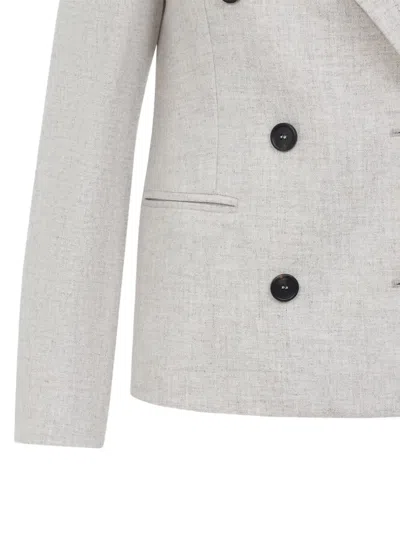Brunello Cucinelli Double Breasted Wool And Cashmere Jacket In White