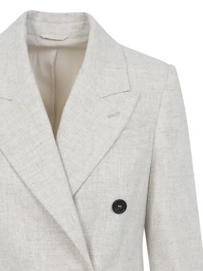Brunello Cucinelli Double Breasted Wool And Cashmere Jacket In White