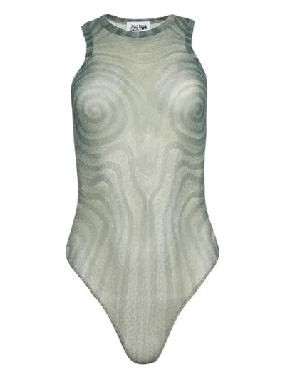 Jean Paul Gaultier Spiral-print Mesh Bodysuit
