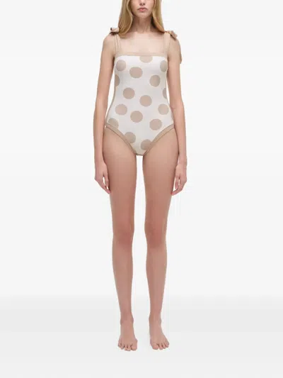 Simkhai Polka-dot Tie-detail Swimsuit In Neutral