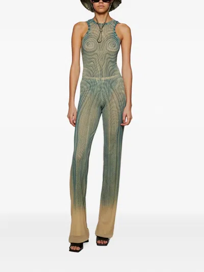 Jean Paul Gaultier Spiral-print Mesh Bodysuit