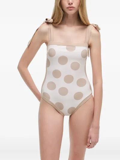 Simkhai Polka-dot Tie-detail Swimsuit In Neutral
