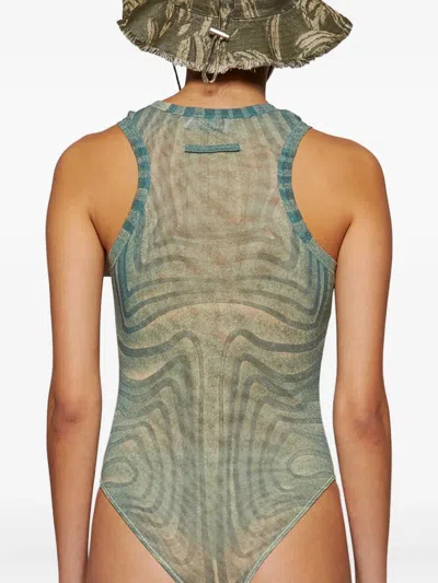 Jean Paul Gaultier Spiral-print Mesh Bodysuit
