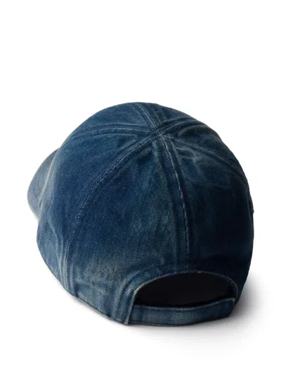 Prada Enamel Triangle Logo Baseball Cap In Blue