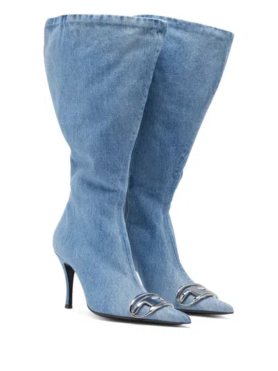Diesel D-venus-wide Knee-high Boots In Denim In Blue