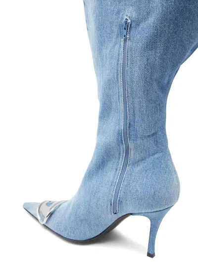 Diesel D-venus-wide Knee-high Boots In Denim In Blue