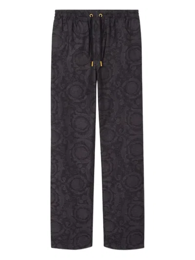 Versace Baroque-print Drawstring Trousers In Brown