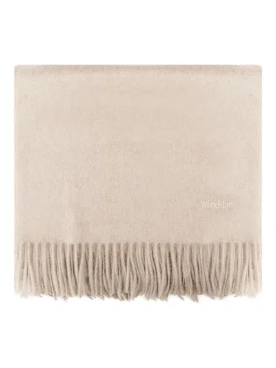 Max Mara Fringed Cashmere Scarf In Neutral