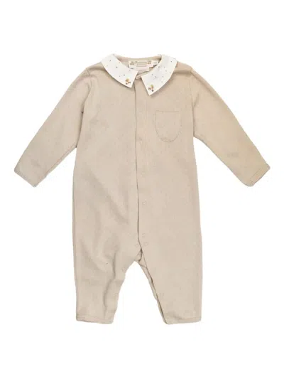 Bonpoint Embroidered-collar Cotton Romper In Brown