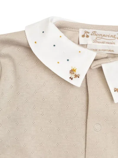 Bonpoint Embroidered-collar Cotton Romper In Brown