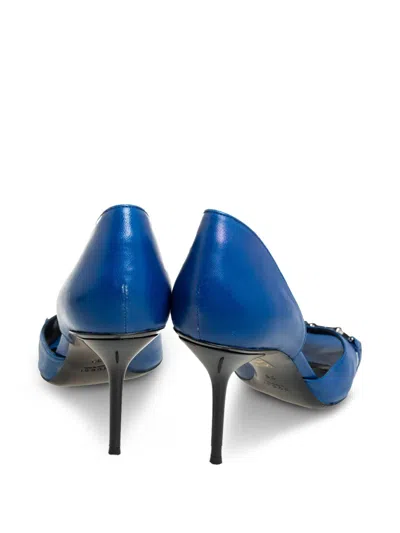 Pre-owned Gucci 95mm Horsebit Pumps In Blue