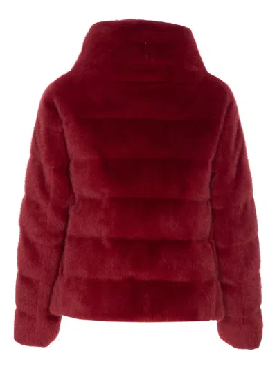 Herno Padded Jacket With Faux Fur Texture In Red