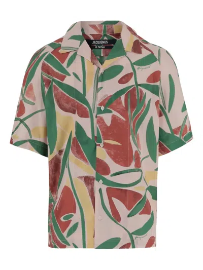 Jacquemus Mens La Chemise Fonccio Graphic-print Cotton Shirt Abstract Vegetal Pi In Green