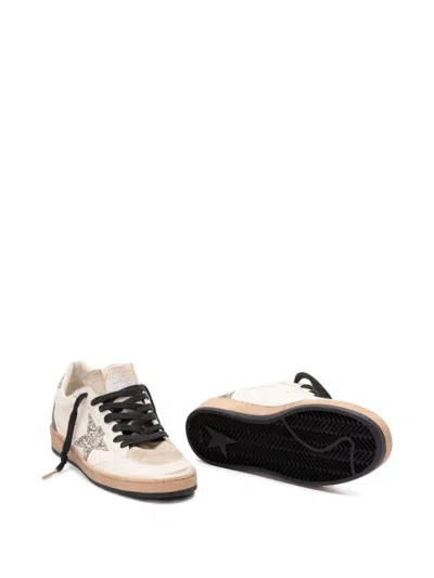 Golden Goose Ball Star Sneakers In Vintage Effect Leather And Suede With Glittered Star And Heel Tab In White