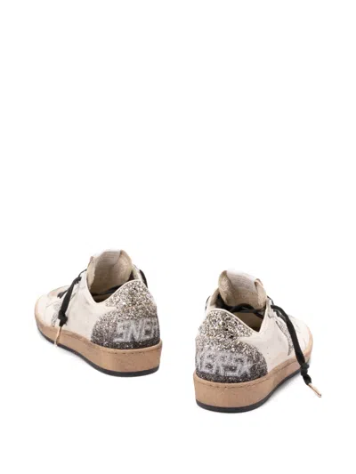 Golden Goose Ball Star Sneakers In Vintage Effect Leather And Suede With Glittered Star And Heel Tab In White